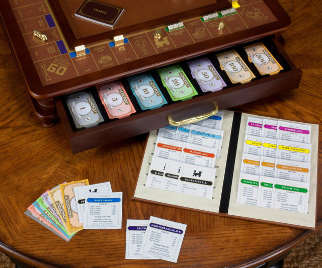 New Monopoly Luxury Edition with Wood Cabinet and Game Board Premium Collectible New Monopoly Luxury Edition with Wood Cabinet and Game Board Premium Collectible