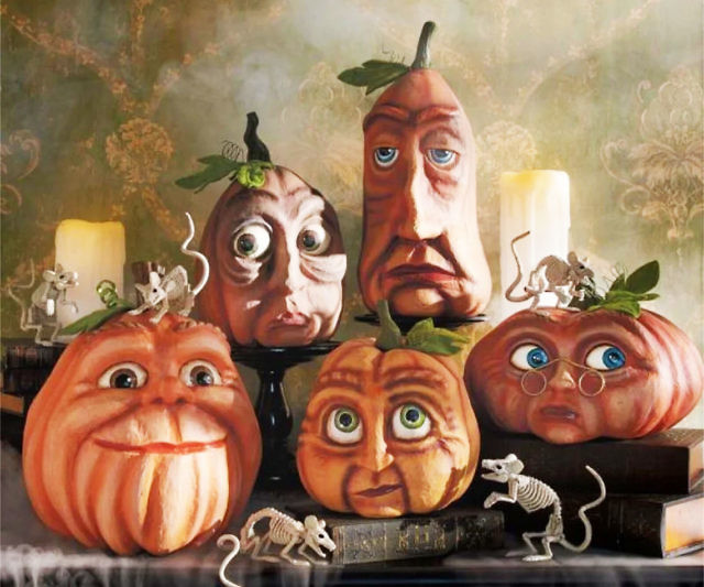 Expressive Halloween Pumpkin Statues