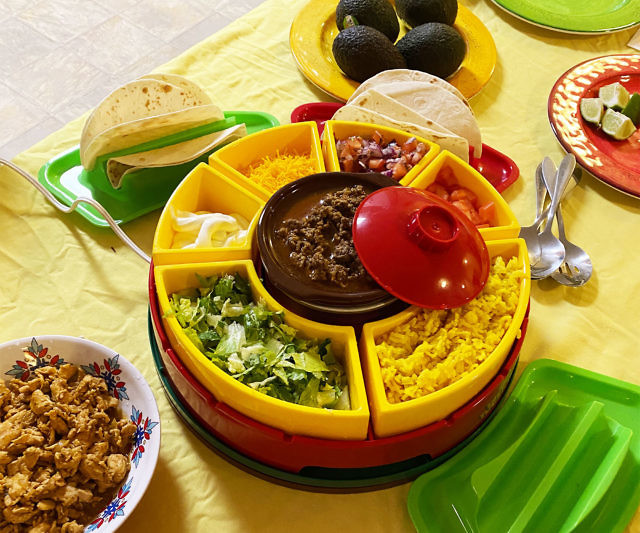 Heated Lazy Susan Taco Topping Bar