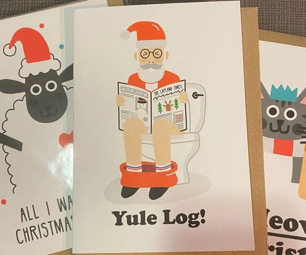 Santa Yule Log Christmas Card