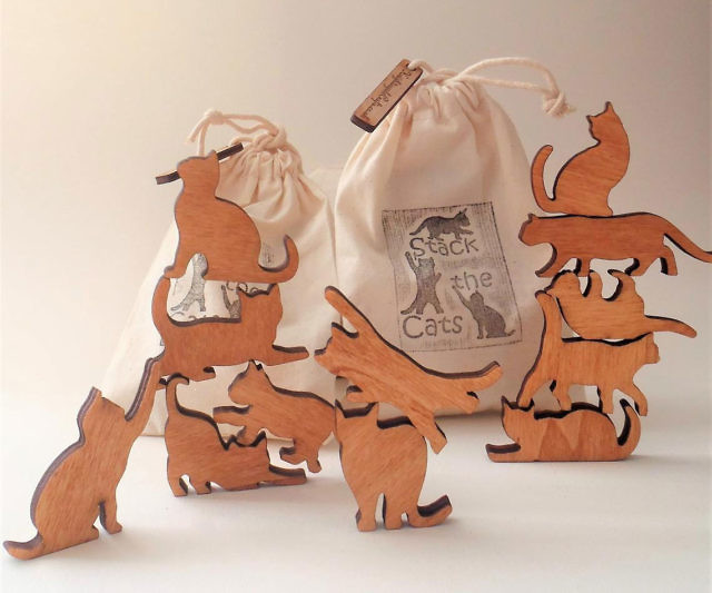 Wooden Cats Stacking Game